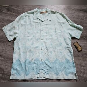 Havanera Co. Antigua Blue Linen Hawaiian Button Down Short Sleeve Shirt XXL NEW
